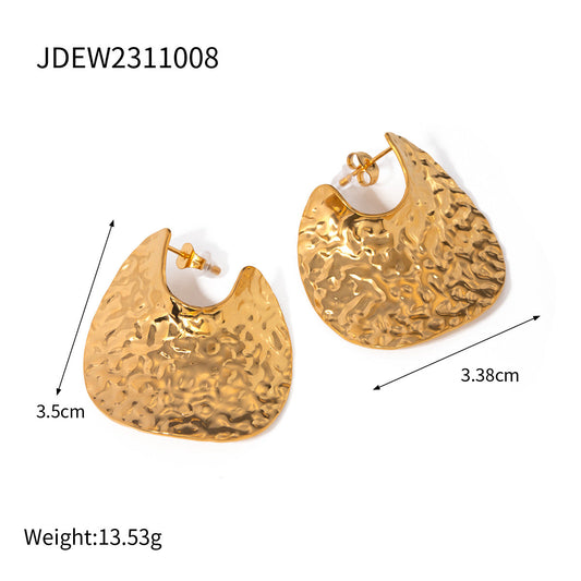 European And American Irregular Geometric Stainless Steel Pleated Stud Earrings